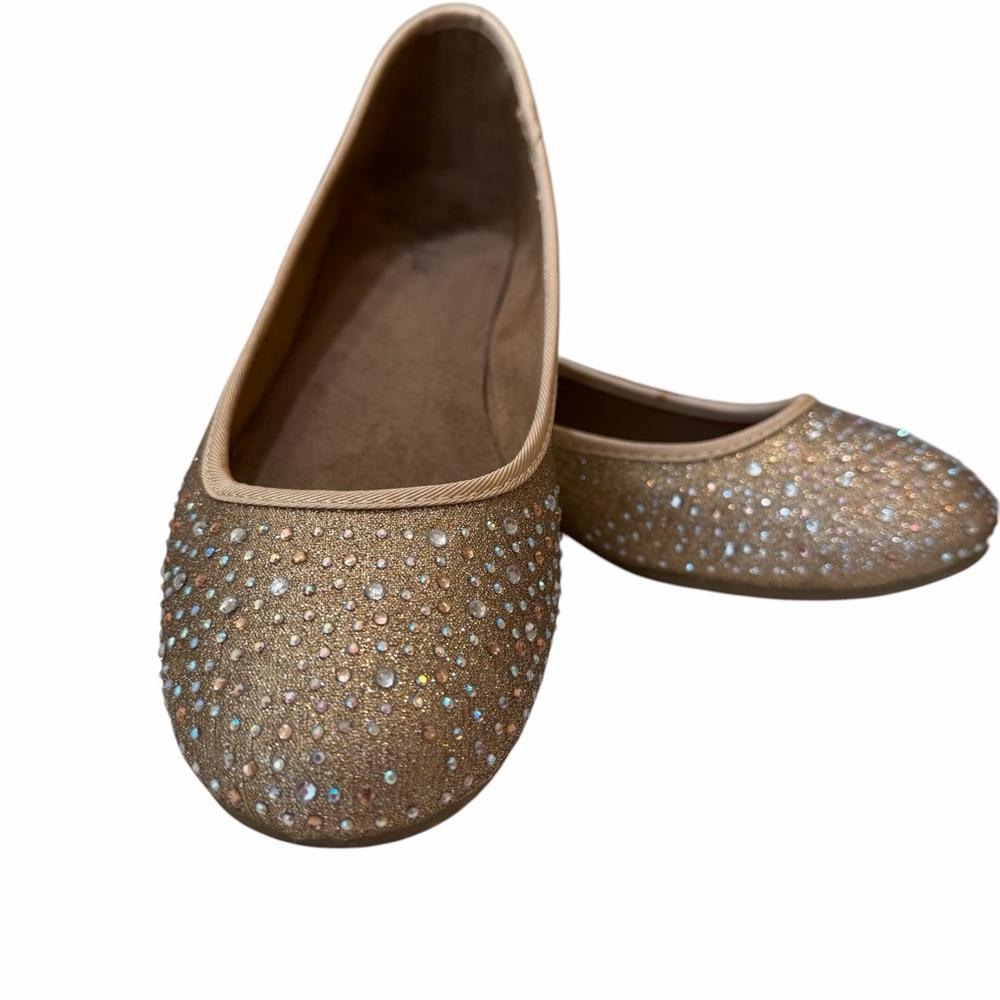 Gold Rhinestone Ballet Flats Size 8 Sparkly Slip On Dressy Shoes Women - Picture 7 of 8